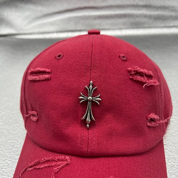 Chrome Hearts Red Ripped Adjustable Baseball Cap - Picture 4 of 6